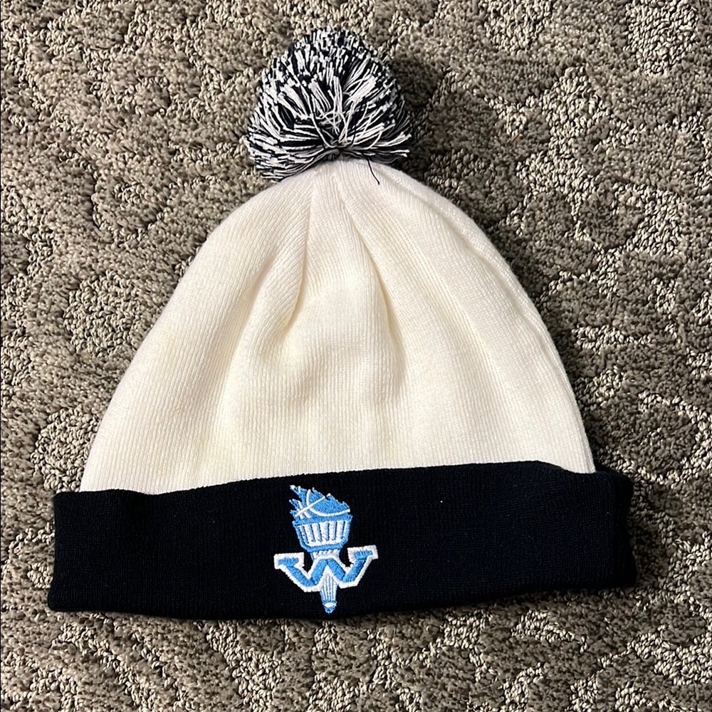 Kids' Cream and Black Pom-Pom Beanie